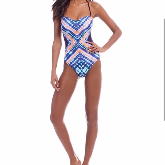 Trina Turk Moonlight Tie Dye Bandeau One Piece Strappy Swimsuit, Size 8 - Picture 2 of 15